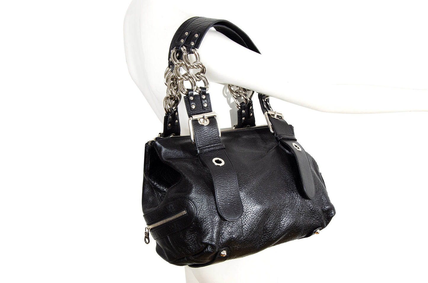 Vintage Chloé by Phoebe Philo black leather chain strap bag / 2004 Chloé leather and oversized chains bag / Made in Italy
