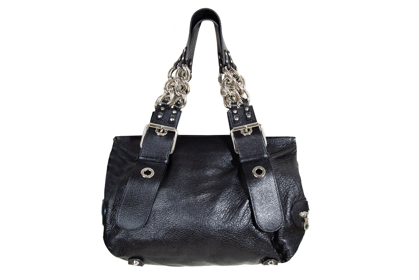 Vintage Chloé by Phoebe Philo black leather chain strap bag / 2004 Chloé leather and oversized chains bag / Made in Italy