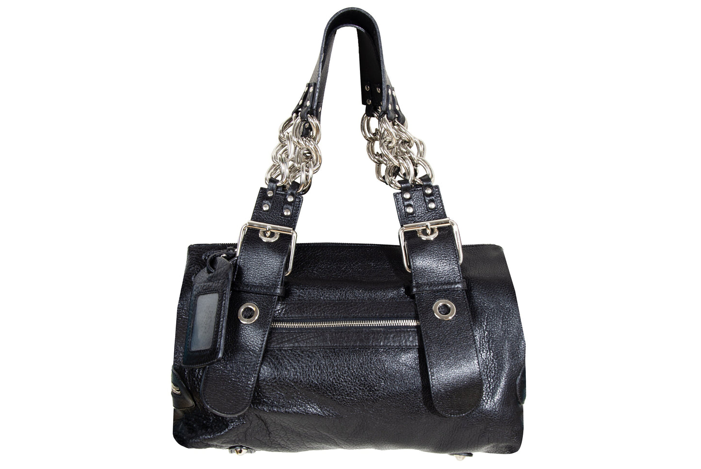 Vintage Chloé by Phoebe Philo black leather chain strap bag / 2004 Chloé leather and oversized chains bag / Made in Italy