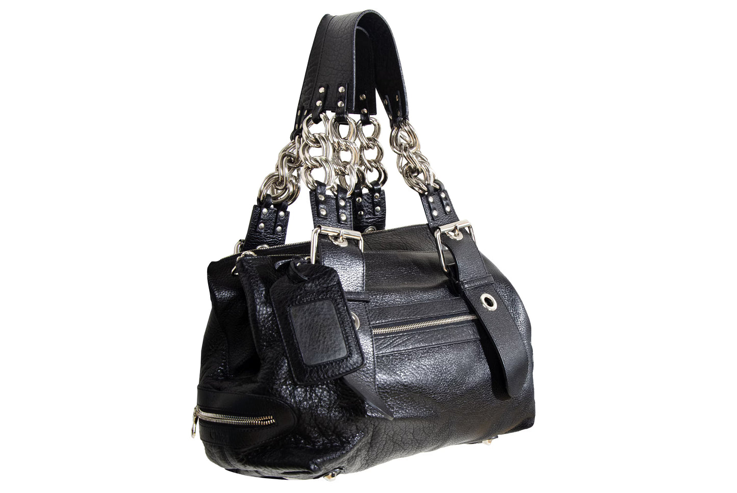Vintage Chloé by Phoebe Philo black leather chain strap bag / 2004 Chloé leather and oversized chains bag / Made in Italy