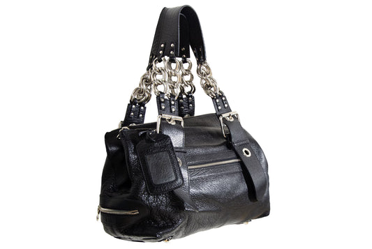 Vintage Chloé by Phoebe Philo black leather chain strap bag / 2004 Chloé leather and oversized chains bag / Made in Italy