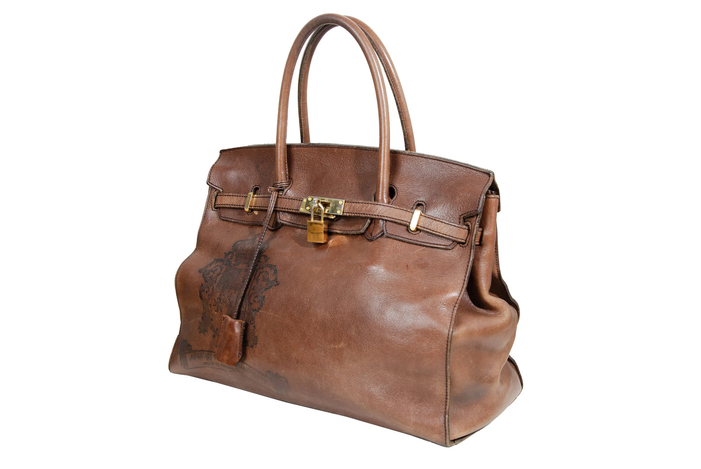 Vintage "Birkin" style faded leather oversized bag / Made in Japan
