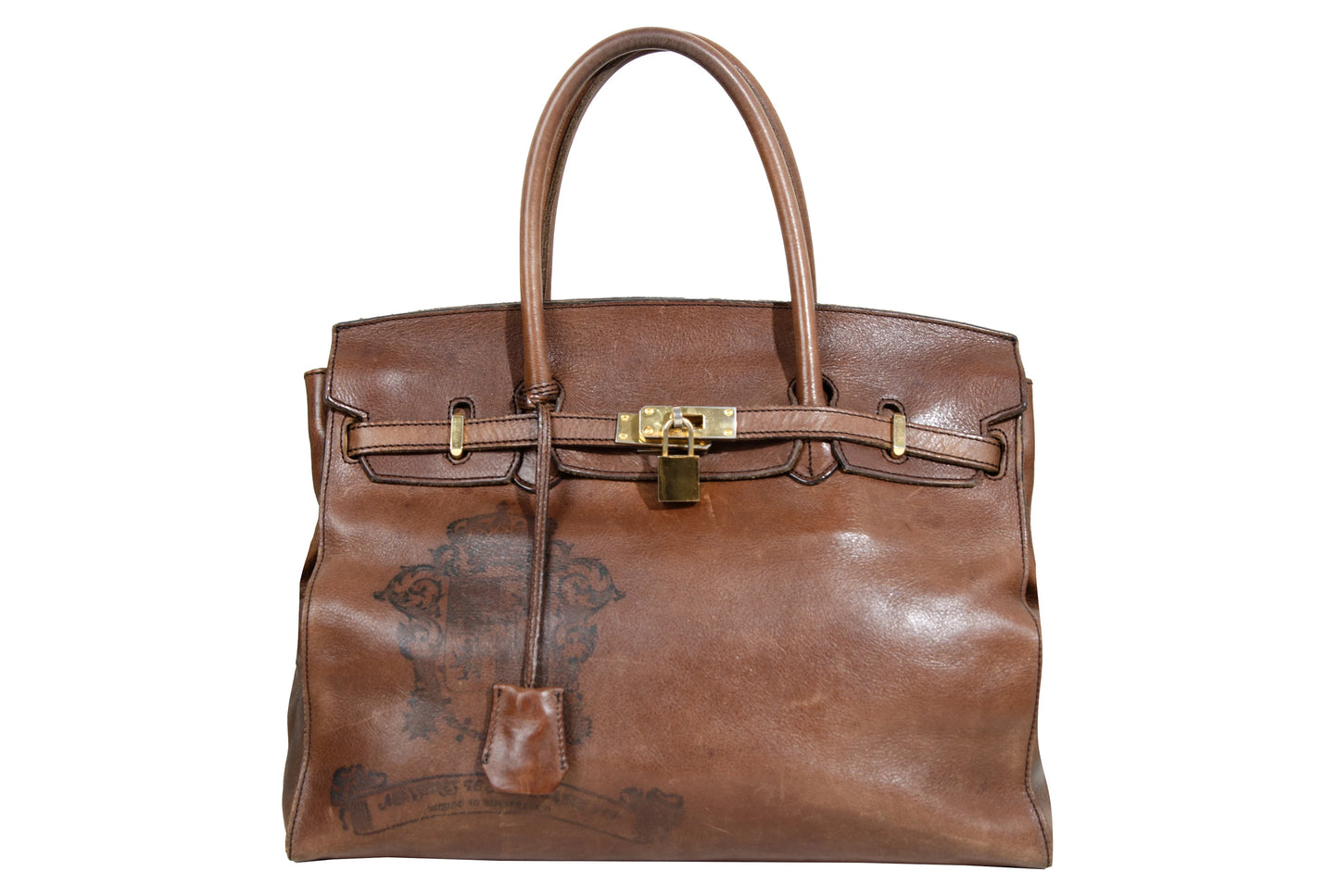 Vintage "Birkin" style faded leather oversized bag / Made in Japan