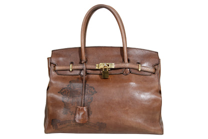 Vintage "Birkin" style faded leather oversized bag / Made in Japan