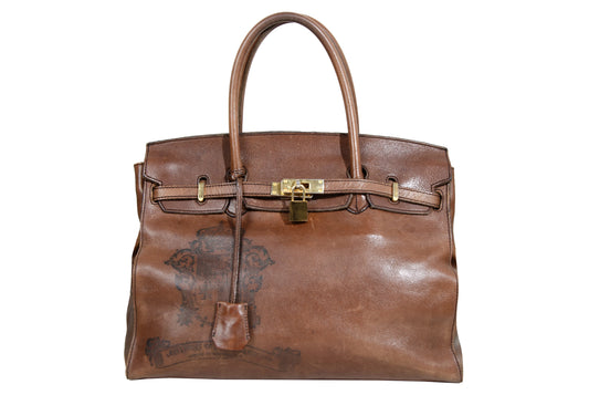 Vintage "Birkin" style faded leather oversized bag / Made in Japan