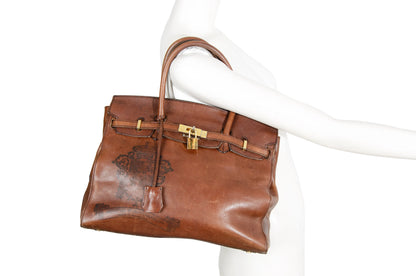Vintage "Birkin" style faded leather oversized bag / Made in Japan