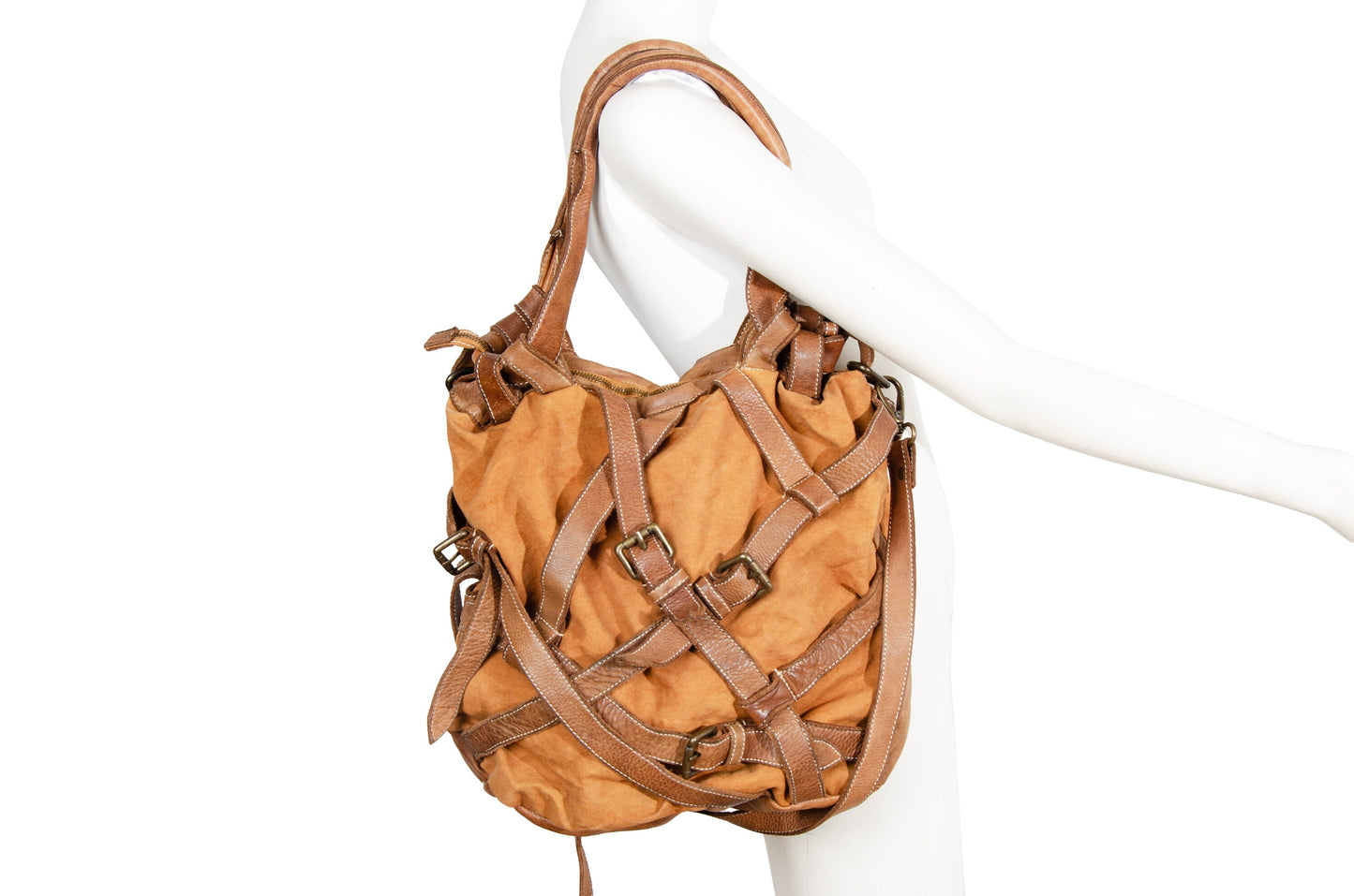 Vintage Collection Privée? leather and canvas belt harness bag / Made in Italy