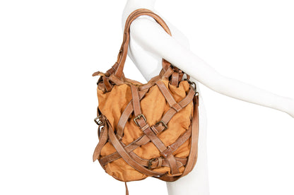 Vintage Collection Privée? leather and canvas belt harness bag / Made in Italy