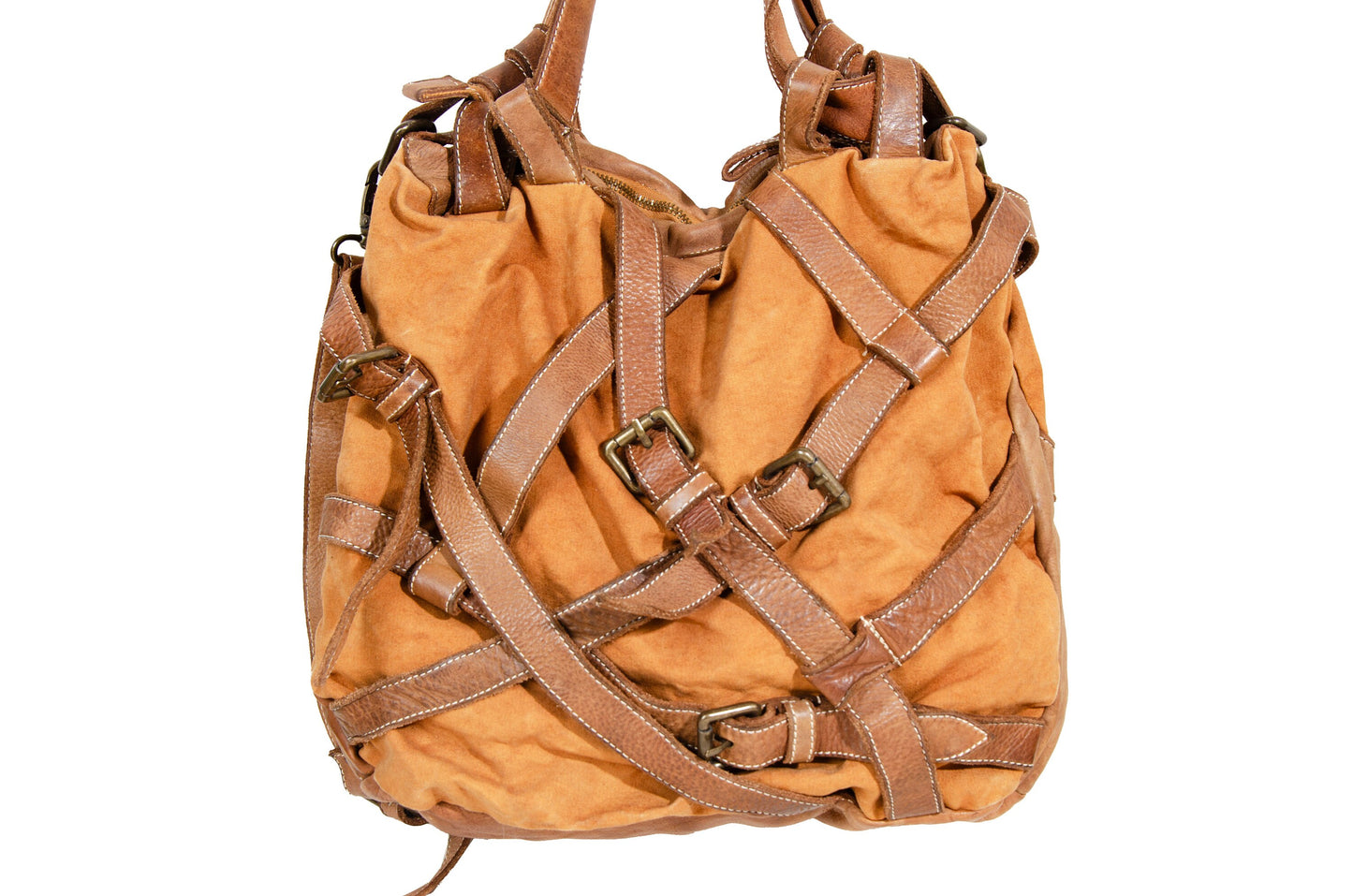 Vintage Collection Privée? leather and canvas belt harness bag / Made in Italy