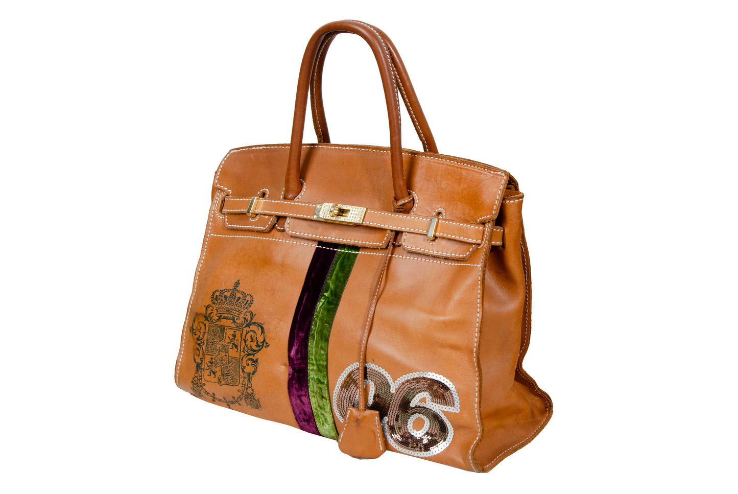 Vintage "Birkin" style faded leather oversized bag / Made in Japan