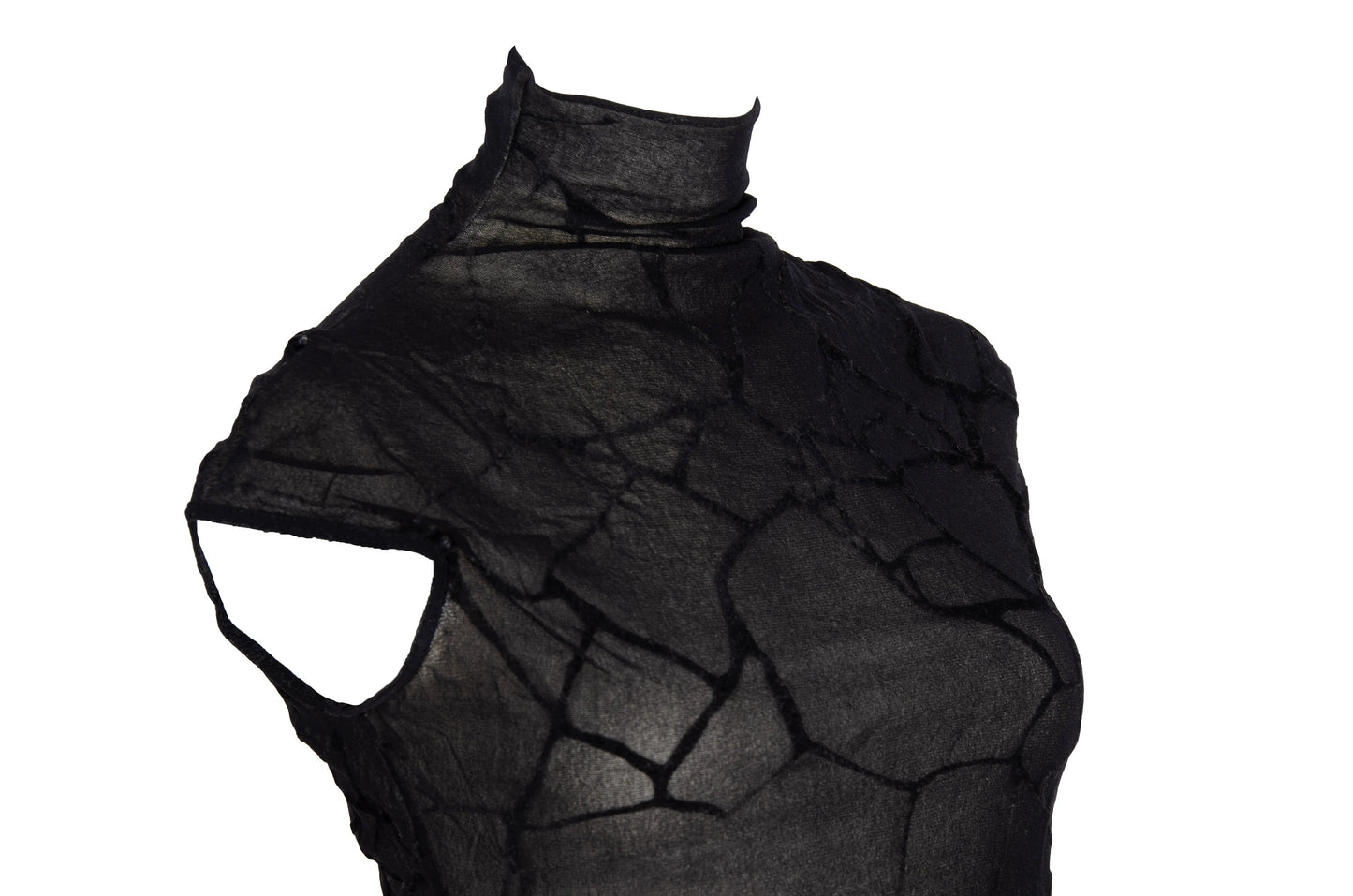 Vintage Plein Sud black marbled spider web mesh sleeveless mock neck top / Made in France