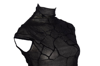 Vintage Plein Sud black marbled spider web mesh sleeveless mock neck top / Made in France