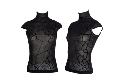Vintage Plein Sud black marbled spider web mesh sleeveless mock neck top / Made in France
