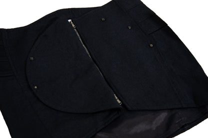 Vintage Costume National black wool asymmetrical wrap mini skirt / Made in Italy
