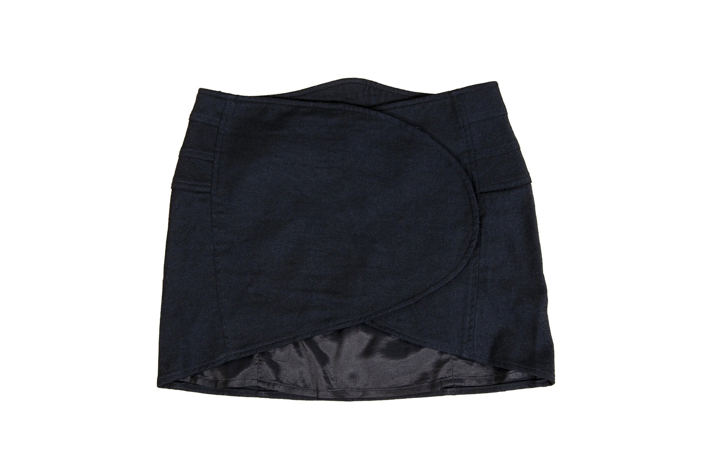 Vintage Costume National black wool asymmetrical wrap mini skirt / Made in Italy