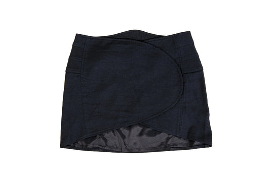 Vintage Costume National black wool asymmetrical wrap mini skirt / Made in Italy