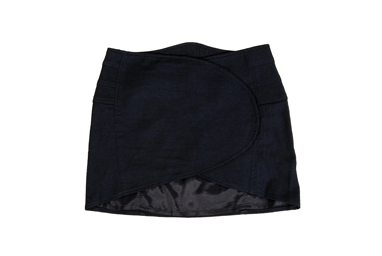 Vintage Costume National black wool asymmetrical wrap mini skirt / Made in Italy