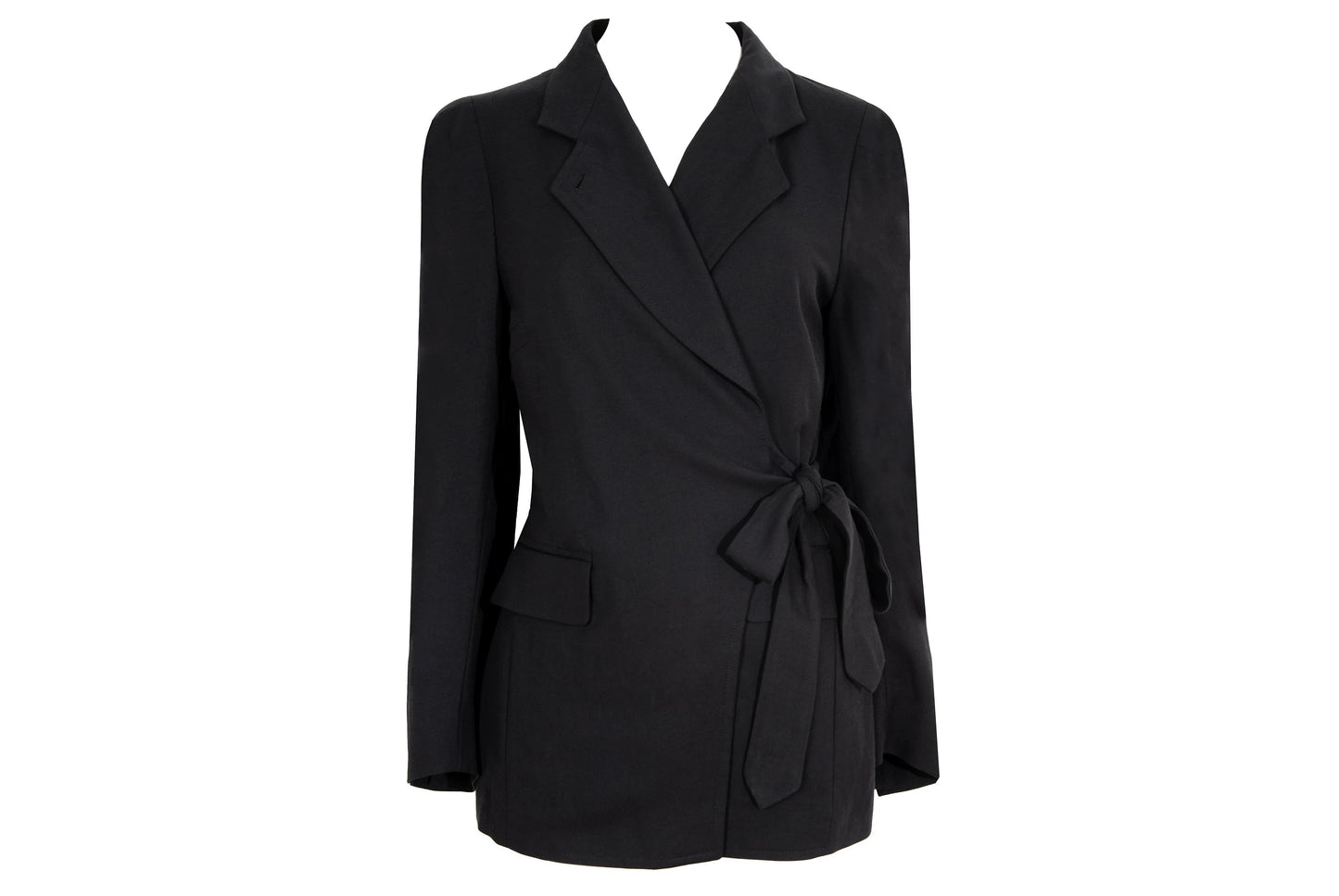 Dries Van Noten black wool asymmetrical wrap tie closure blazer / Made in Belgium