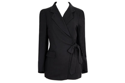 Dries Van Noten black wool asymmetrical wrap tie closure blazer / Made in Belgium