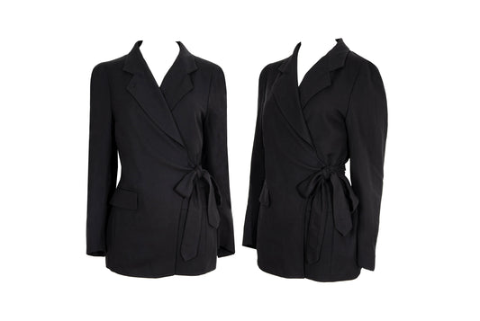 Dries Van Noten black wool asymmetrical wrap tie closure blazer / Made in Belgium