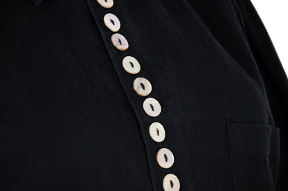 90s Jean Paul Gaultier button up mother of pearl black shirt