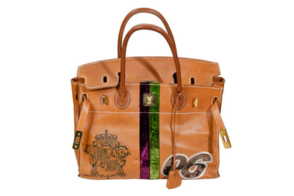 Vintage "Birkin" style faded leather oversized bag / Made in Japan