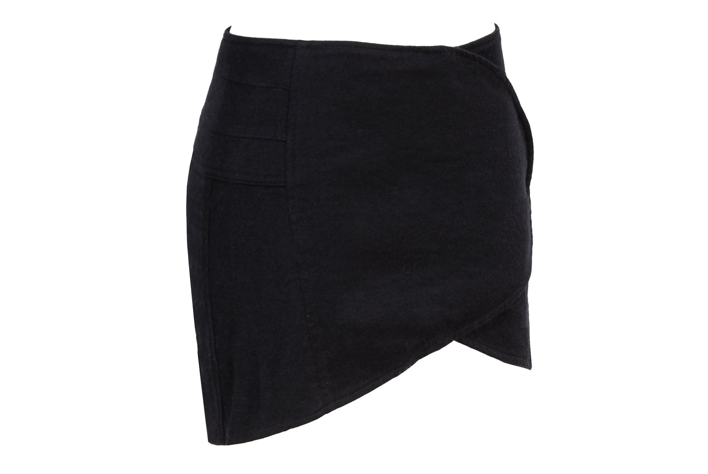 Vintage Costume National black wool asymmetrical wrap mini skirt / Made in Italy