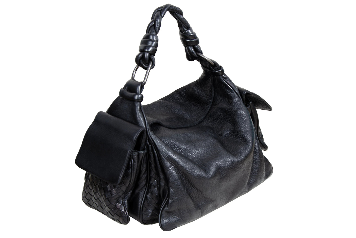 Vintage Bottega Veneta Cocker black Intrecciato leather hobo bag / Made in Italy