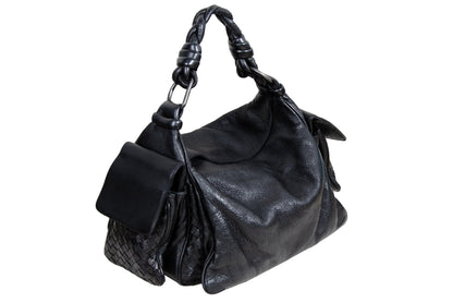 Vintage Bottega Veneta Cocker black Intrecciato leather hobo bag / Made in Italy