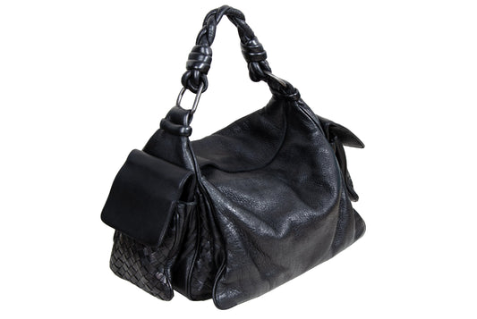 Vintage Bottega Veneta Cocker black Intrecciato leather hobo bag / Made in Italy