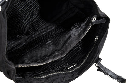 Vintage Prada black nylon bag with leather handles / Made in Italy