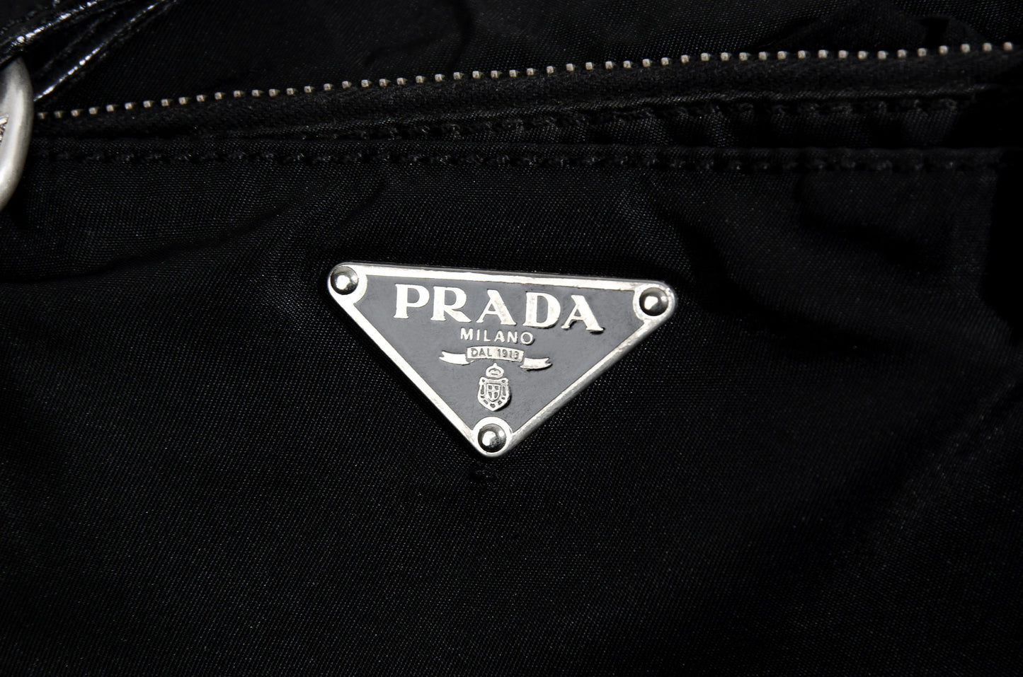 Vintage Prada black nylon bag with leather handles / Made in Italy