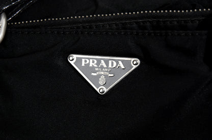 Vintage Prada black nylon bag with leather handles / Made in Italy