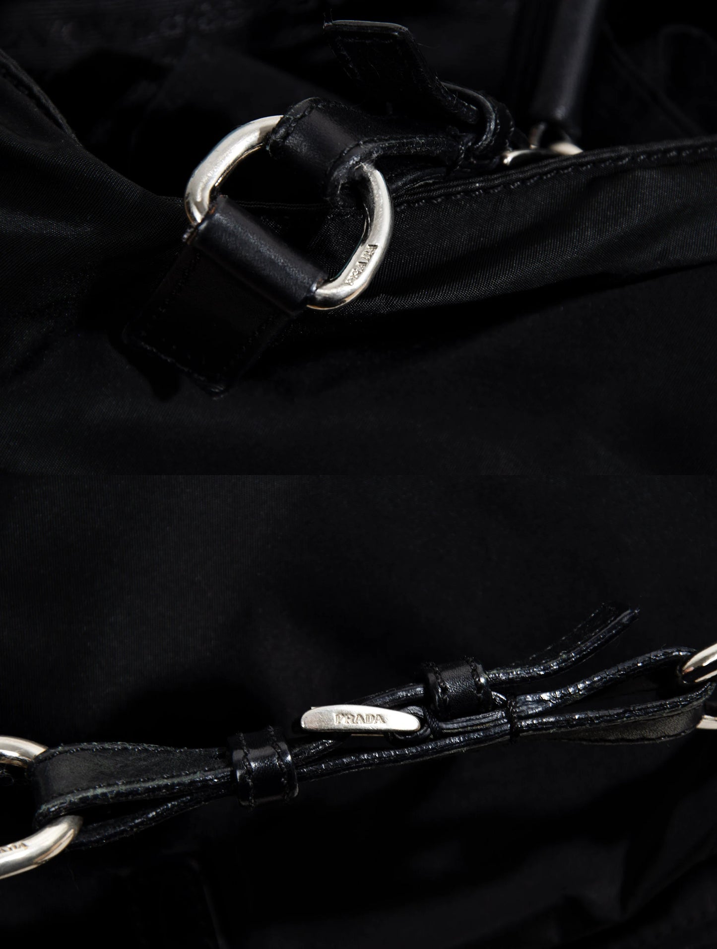 Vintage Prada black nylon bag with leather handles / Made in Italy