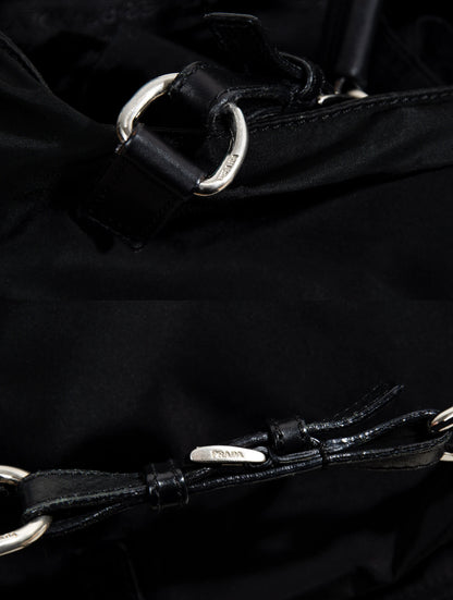 Vintage Prada black nylon bag with leather handles / Made in Italy
