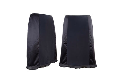 1999 Miu Miu technical silk satin and neoprene black skirt / 90s Miu Miu black silk mesh trim midi skirt / Made in Italy