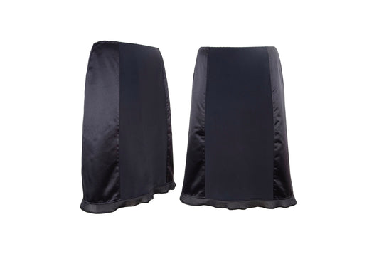 1999 Miu Miu technical silk satin and neoprene black skirt / 90s Miu Miu black silk mesh trim midi skirt / Made in Italy