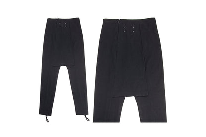 Maison Martin Margiela vintage black stirrup pants with integrated skirt / Margiela blank label runway high waist pants / Made in Italy