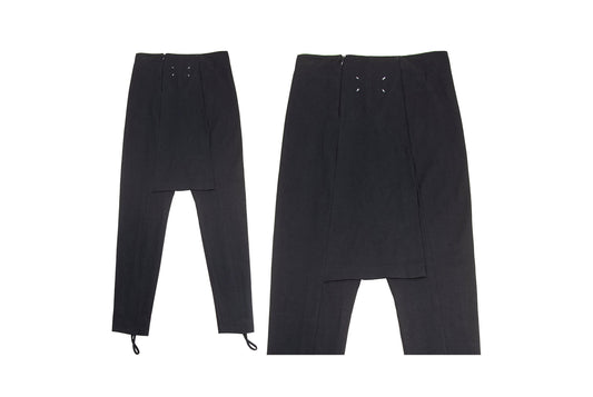 Maison Martin Margiela vintage black stirrup pants with integrated skirt / Margiela blank label runway high waist pants / Made in Italy