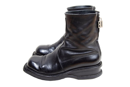 1990s archive Dirk Bikkembergs black leather back zip ankle boots / Wedge platform mountaineering boots / Dirk Bikkembergs ski boots