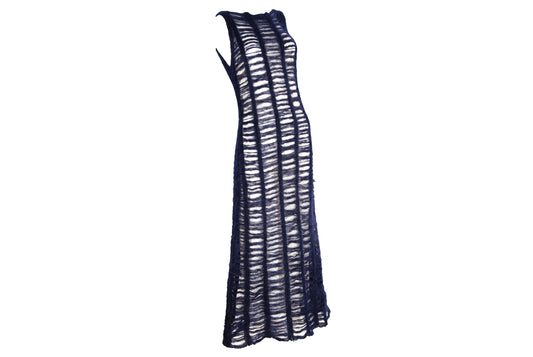 Vintage Amaya Arzuaga mohair open ladder knit sleeveless long dress / Made in Spain