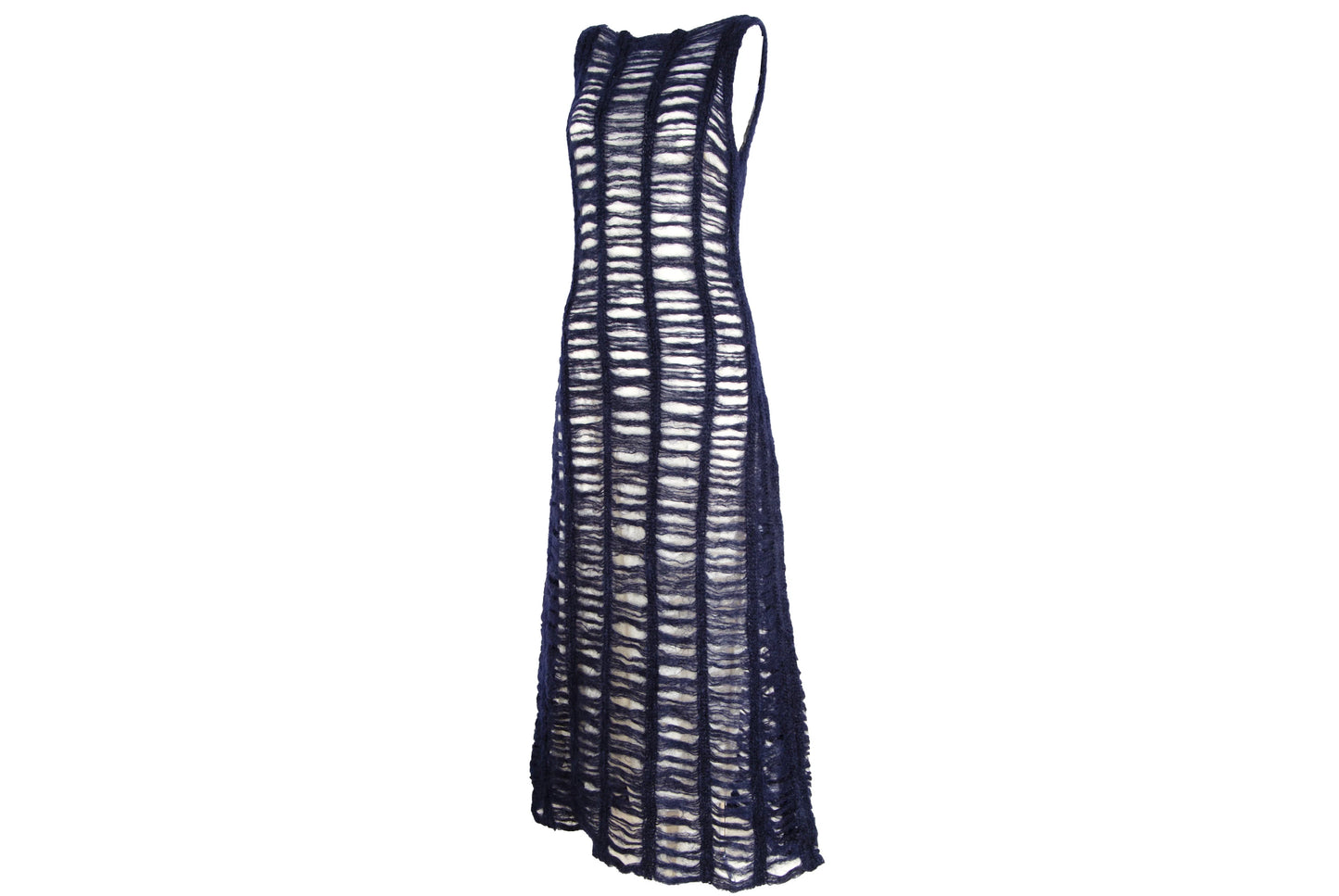 Vintage Amaya Arzuaga mohair open ladder knit sleeveless long dress / Made in Spain