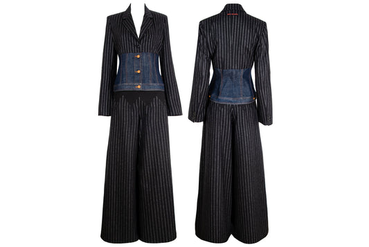 90s Jean Paul Gaultier denim corset hybrid split two piece suit / Made in Italy