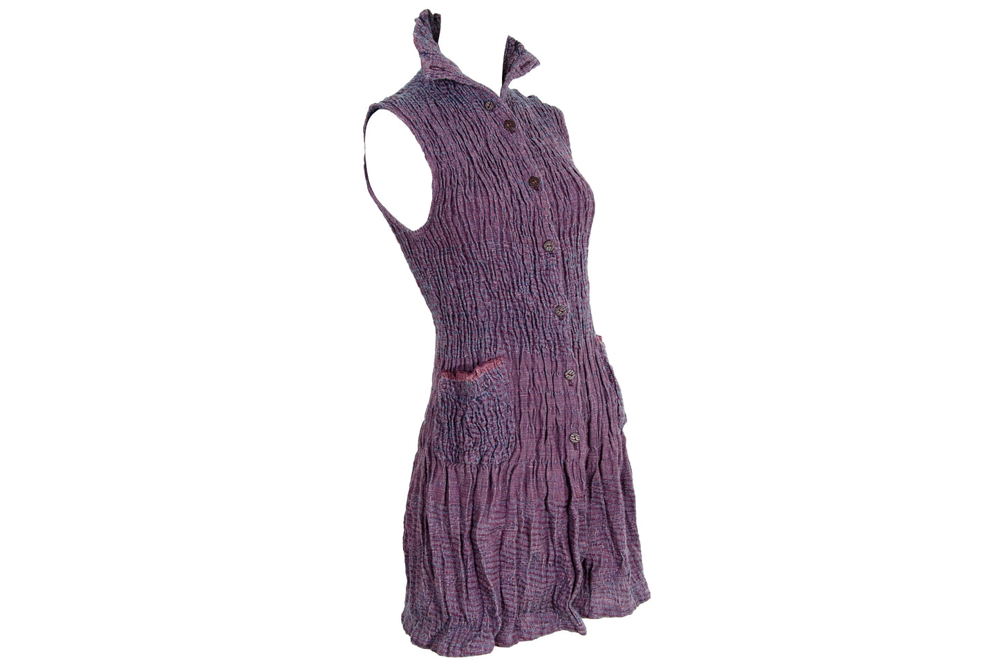 Vintage Akihiko Izukura silk wool and linen handwoven pleated button front sleeveless tunic / Handmade in Japan