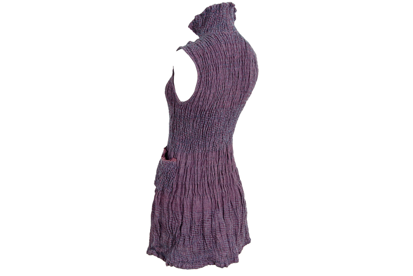 Vintage Akihiko Izukura silk wool and linen handwoven pleated button front sleeveless tunic / Handmade in Japan