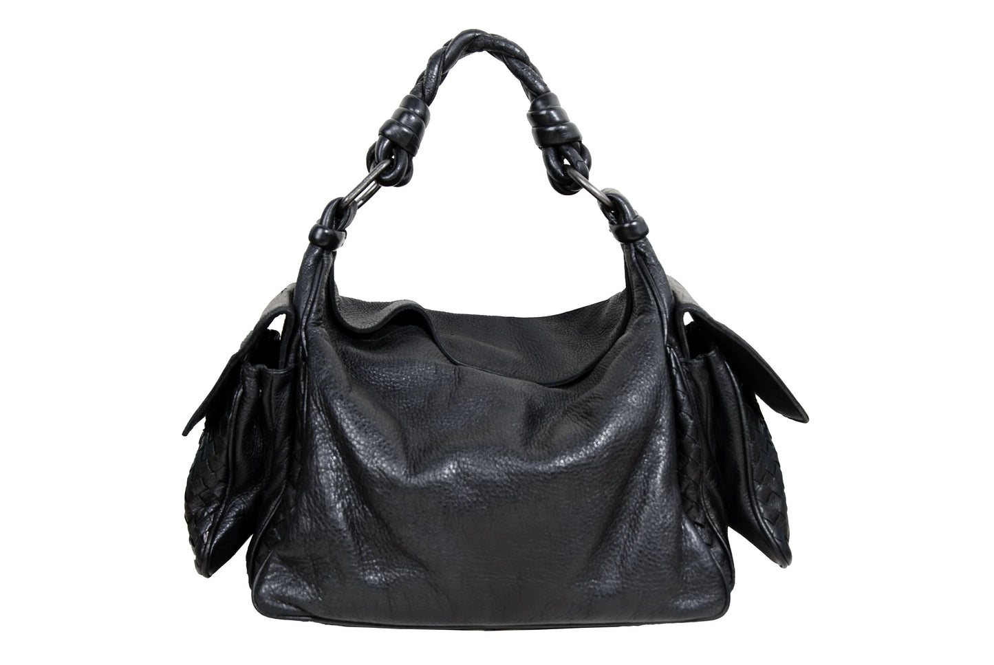 Vintage Bottega Veneta Cocker black Intrecciato leather hobo bag / Made in Italy
