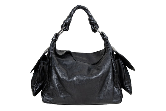 Vintage Bottega Veneta Cocker black Intrecciato leather hobo bag / Made in Italy