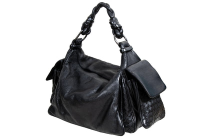 Vintage Bottega Veneta Cocker black Intrecciato leather hobo bag / Made in Italy