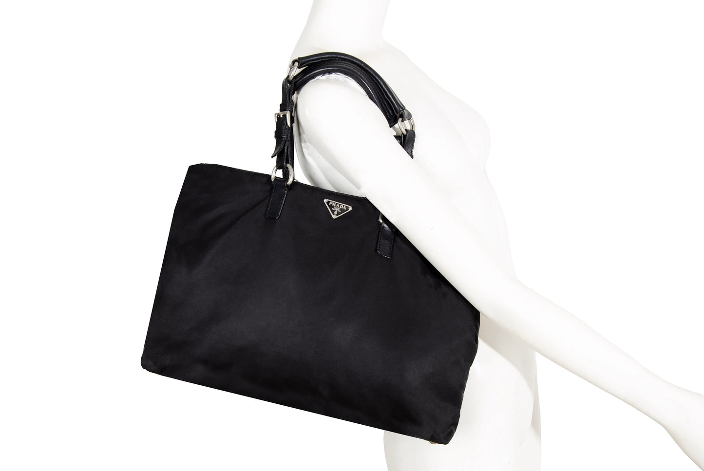 Vintage Prada black nylon bag with leather handles / Made in Italy