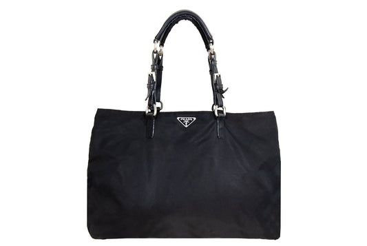 Vintage Prada black nylon bag with leather handles / Made in Italy